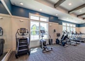 Thumbnail 9 of 49 - A gym with treadmills, elliptical machines, and other exercise equipment.
