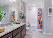 Thumbnail 7 of 20 - a bathroom with a shower toilet and sink
