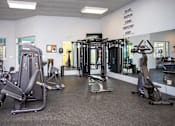 Thumbnail 19 of 36 - A gym with a variety of equipment including a leg press machine, a chest press machine, a leg curl machine, a leg extension machine, a lat pulldown machine, a seated calf raise machine, a leg press machine,