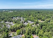 Thumbnail 36 of 36 - A bird's eye view of a residential area surrounded by dense green trees.