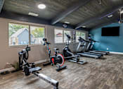 Thumbnail 10 of 29 - A spacious home gym with a variety of exercise equipment.