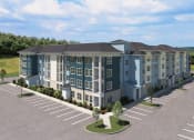 Thumbnail 4 of 31 - a rendering of a large apartment building in a parking lot at Tiffany Flats, Columbus, OH, 43231