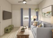 Thumbnail 2 of 6 - Bright Living Room at Greenwood Commons Apartments, Delaware, Ohio