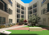 Thumbnail 15 of 31 - a rendering of a courtyard in a building with green grass and trees at Tiffany Flats, Columbus