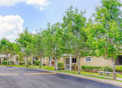 Thumbnail 5 of 15 - large roadway with speed bumps through community with mature trees 