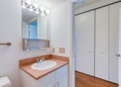 Thumbnail 21 of 23 - bathroom with sink, mirror, and lighting above sink