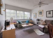 Thumbnail 19 of 23 - living room with ceiling fan and large window bank
