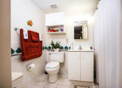 Thumbnail 8 of 12 - Bathroom with shower, vanity, toilet, and overhead lighting