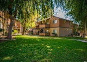 Thumbnail 8 of 18 - a green lawn in front of a building with trees