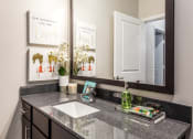 Thumbnail 21 of 39 - Bathroom with Large Mirror & One Sink at Legacy Creekside Apartments, San Antonio, Texas