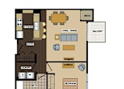 Thumbnail 16 of 26 - 2d floorplan of a 1 bedroom, 1 bathroom unit