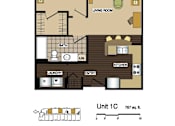 Thumbnail 20 of 26 - 2d floorplan of a 1 bedroom, 1 bathroom unit