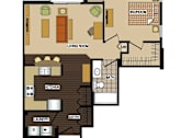 Thumbnail 22 of 26 - 2d floorplan of a 1 bedroom, 1 bathroom unit