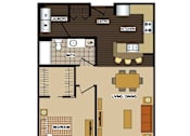 Thumbnail 19 of 26 - 2d floorplan of a 1 bedroom, 1 bathroom unit