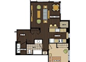 Thumbnail 9 of 26 - 2d floorplan of a 1 bedroom, 1 bathroom unit