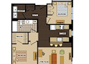 Thumbnail 18 of 26 - 2d floorplan of a 2 bedroom, 1 bathroom unit