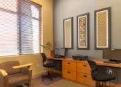 Thumbnail 18 of 49 - a desk with two computer monitors and two chairs