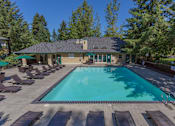 Thumbnail 4 of 30 - Aerial view of pool at Commons at Creekside Apartments, Hillsboro, OR