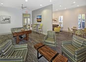 Thumbnail 22 of 41 - Social Clubroom with Entertaining Space and Billiards Lounge at Alden Place at South Square Apartments, Durham, NC