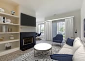Thumbnail 15 of 40 - Living Area With Fireplace at The Apartments at Cambridge Court, Rosedale, MD, 21237