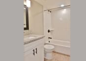 Thumbnail 11 of 33 - Bathroom view with vanity, toilet, and tub shower combo