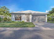 Thumbnail 1 of 2 - A house with a grey roof and a grey garage door.