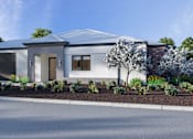 Thumbnail 1 of 15 - A modern house with a grey roof and a grey garage door.