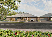 Thumbnail 1 of 9 - A modern house with a grey roof and a white car parked in front.