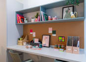 Thumbnail 10 of 35 - a white desk with a shelf and some items on it