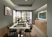 Thumbnail 16 of 26 - A room with a pool table and chairs.