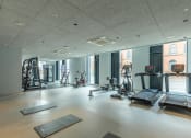 Thumbnail 35 of 35 - a gym with weights and other exercise equipment in a building with windows