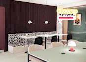 Thumbnail 9 of 21 - A cafe with a sign that says Glow up in progress.