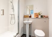Thumbnail 25 of 59 - a bathroom with mirror, sink, toilet and shower