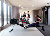 Thumbnail 12 of 36 - A woman is working out on an Orgin rowing machine in a gym.