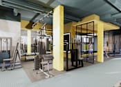 Thumbnail 6 of 23 - A gym with a variety of equipment including treadmills, weights, and exercise machines.