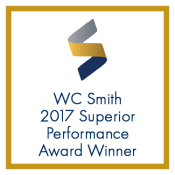 Thumbnail 13 of 16 - a yellow and blue logo with the words wc smith 2017 superior performance award winner