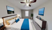 Thumbnail 7 of 13 - a bedroom with a large bed and a ceiling fan