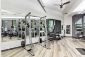 Thumbnail 19 of 25 - a gym with gym equipment and weights on a wooden floor