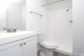 Thumbnail 10 of 12 - Bathroom white vanity, toilet and walk in shower