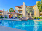 Thumbnail 11 of 28 - Pool with fountains and cabana at Ventana in Scottsdale, AZ, 1 and 2 bedroom apartments For Rent.