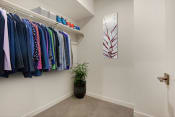 Thumbnail 23 of 38 - a walk in closet with a plant and rack of clothes