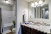 Thumbnail 20 of 70 - Bathroom with large granite sink vanity, lighting kit, and tub, shower, and toilet