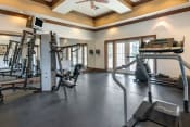 Thumbnail 17 of 19 - Fitness center equipped with strength training equipment, cardio equipment, multi speed ceiling fan, and large mirrors