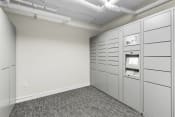 Thumbnail 11 of 27 - Resident Parcel Receiving Room with Package Lockers and Carpeted Floor at Sir Gallahad Apartment Homes, Washington