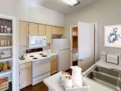 Thumbnail 10 of 24 - a kitchen with white appliances and wooden cabinets