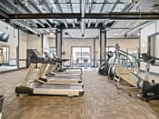 Thumbnail 13 of 17 - a gym with cardio equipment and weights on the floor