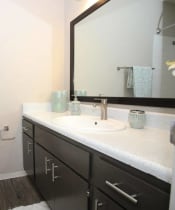 Thumbnail 12 of 25 - a bathroom with a sink and a mirror at Elevate at Huebner Grove, Texas, 78230
