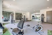 Thumbnail 6 of 32 - a home gym with exercise equipment and a bathtub