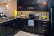 Thumbnail 22 of 40 - a kitchen with black cabinets and stainless steel appliances