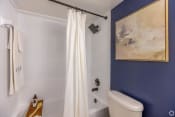 Thumbnail 53 of 54 - a bathroom with blue walls and a white shower curtain  at Club at Emerald Waters, Florida